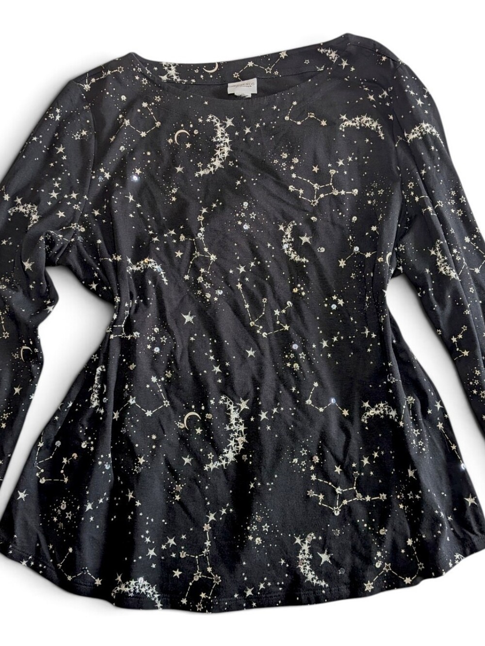 Chico's Weekends XL Celestial Constellation Moon Star Sequin Long Sleeve Top